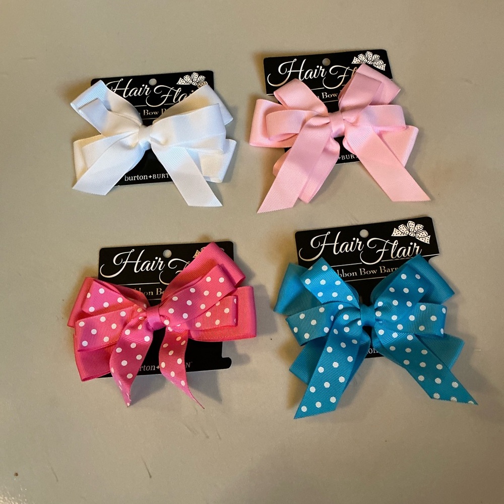 New girls clip on hair bow set of 4